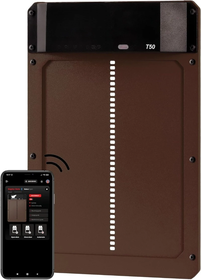 

Door (Brown) Automatic Chicken Coop Door, Programmable with App, Battery Operated, Evening and Morning Delay, Alumin