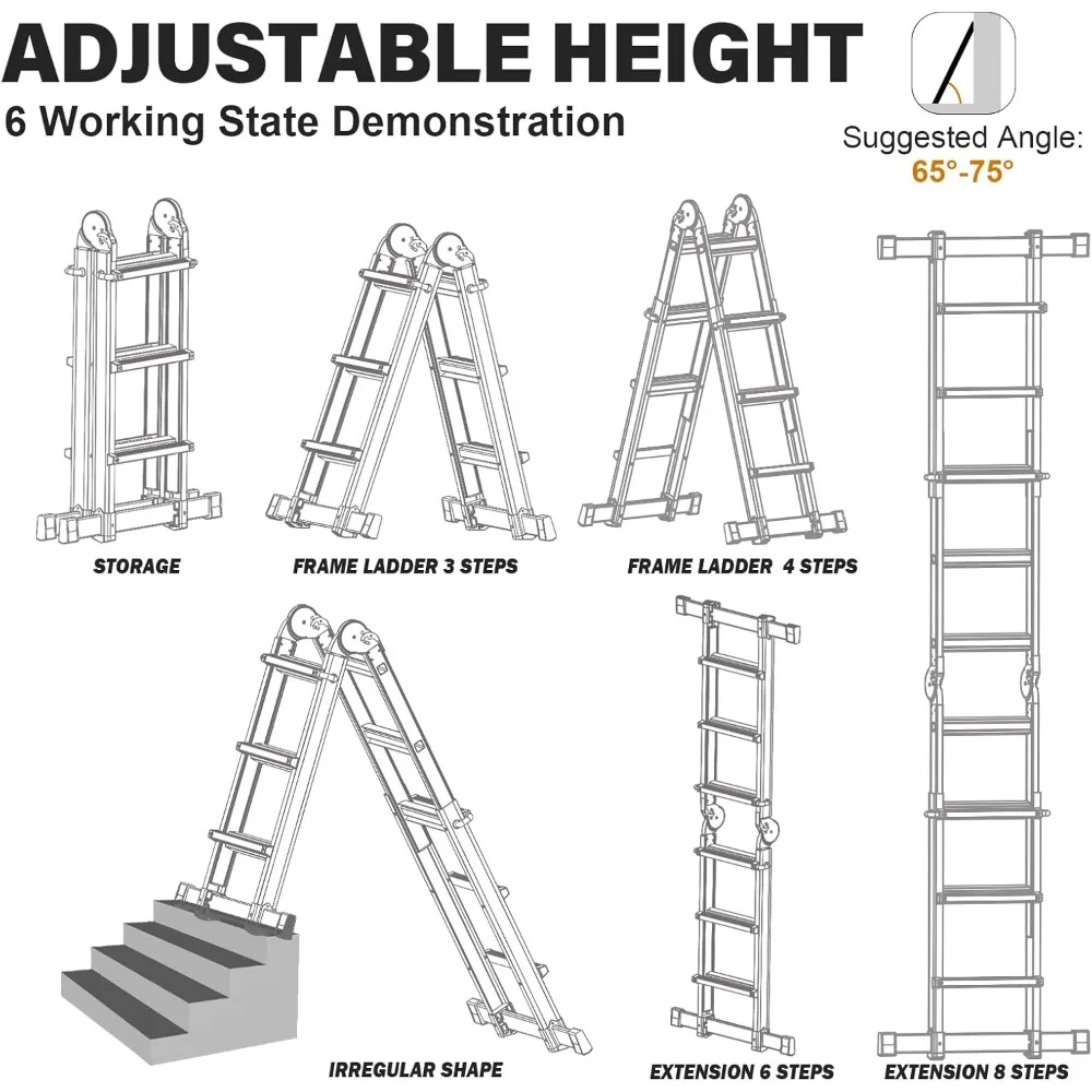 Escada de extensão multiposição de 11 pés com bandeja removível e estabilizador, capacidade de 330 libras, durabilidade de longa duração