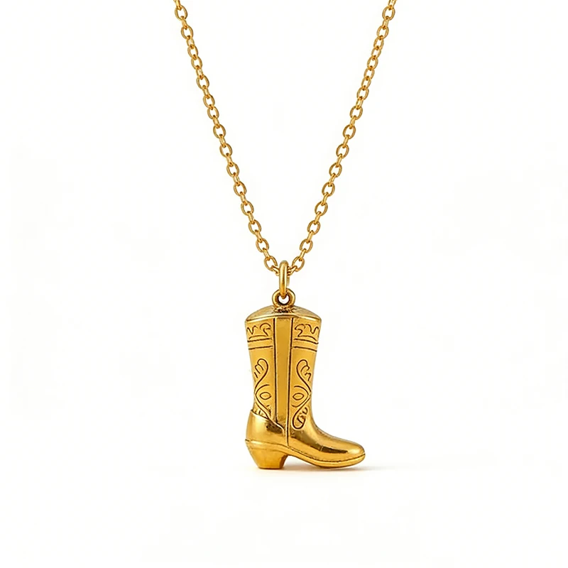 Collar con colgante de bota de vaquero de vaquera de acero inoxidable para mujer, accesorios de joyería occidental