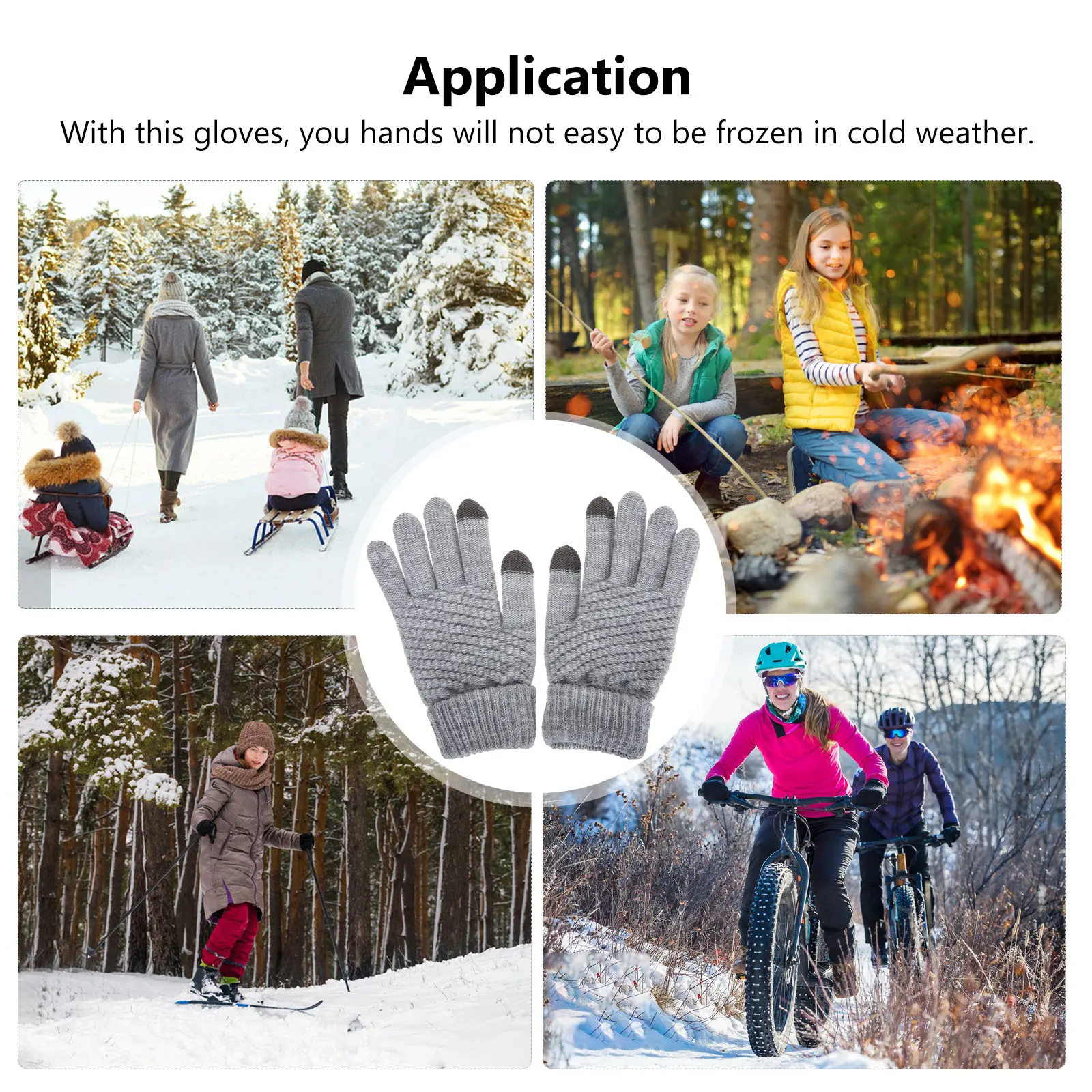 

AOKWAWALIY 1 Pair Knitted Cycling Gloves for Men Women Winter Sports Exercise Mountain Bike Acrylic Portable Black Grey