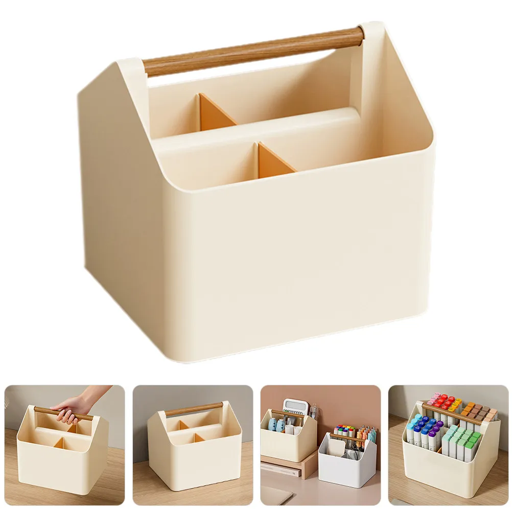 Portable Desktop Organizer with Handle Compartment Storage Box for Pens Stationery Remote Controls Bathroom Vanity Bedroom