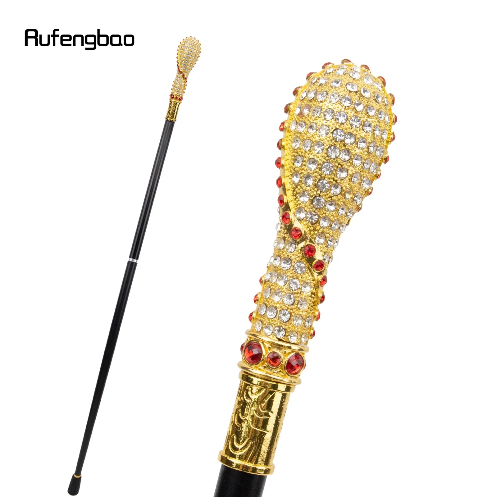 Golden Red Artificial Diamond Walking Stick Decorative Cospaly Vintage Party Fashionable Walking Cane Halloween Crosier 97cm
