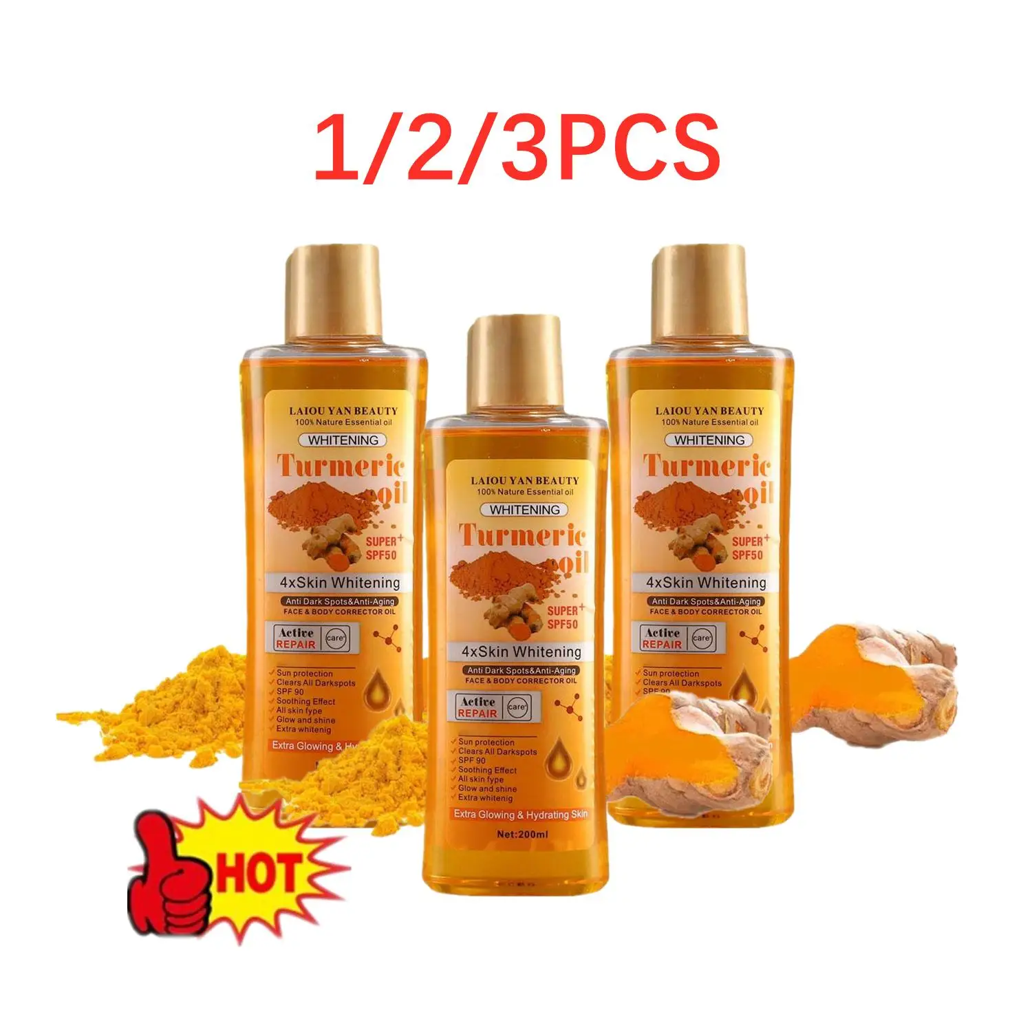 1/2/3PCS Turmeric Remove Dark Spots Essential Oil For Women Moroccan Ginger Anti Wrinkle Serum Men Whitening Moisturizing Skin