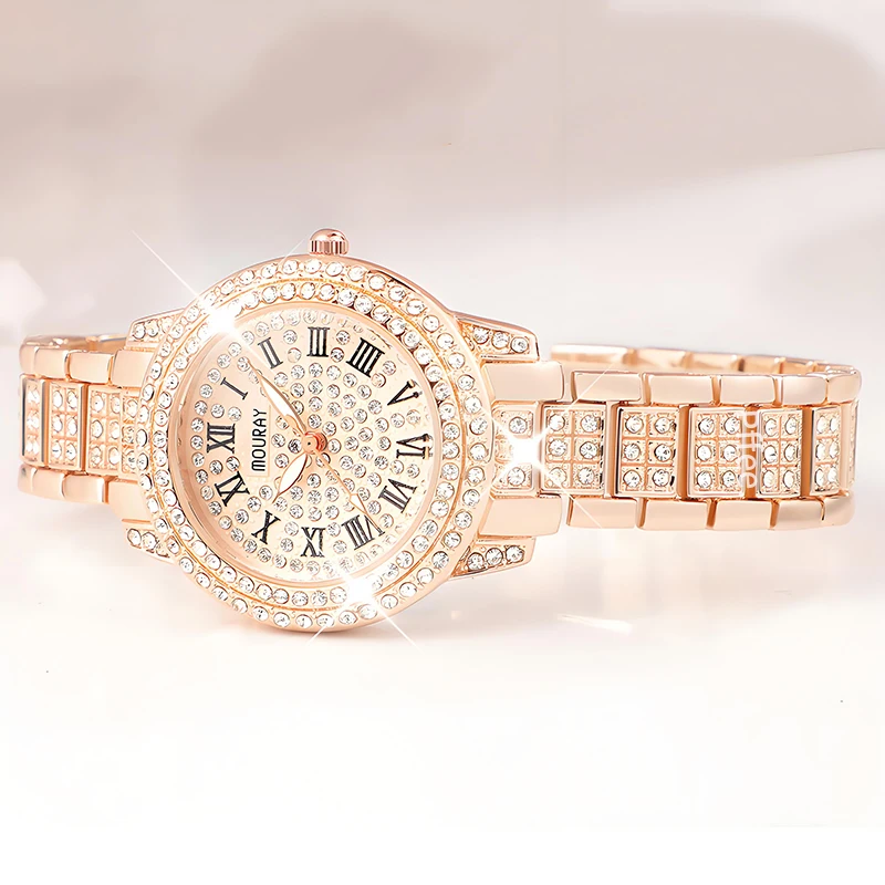 Pffee Silver Gold Luxury Watch Ladies Quartz Wrist Watches Women Ice Out Timepiece zegarek For Girls Gift