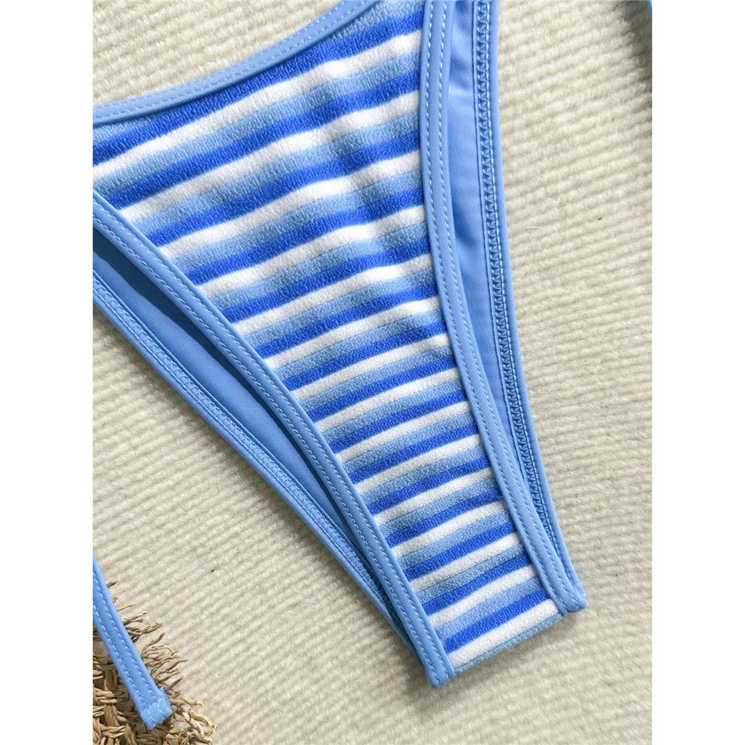 Gestreifter Tankini mit V-Ausschnitt, Damen-Bikini, zweiteiliger Badeanzug, gepolsterter Badeanzug, Badebekleidung, V8385 – Detail 12
