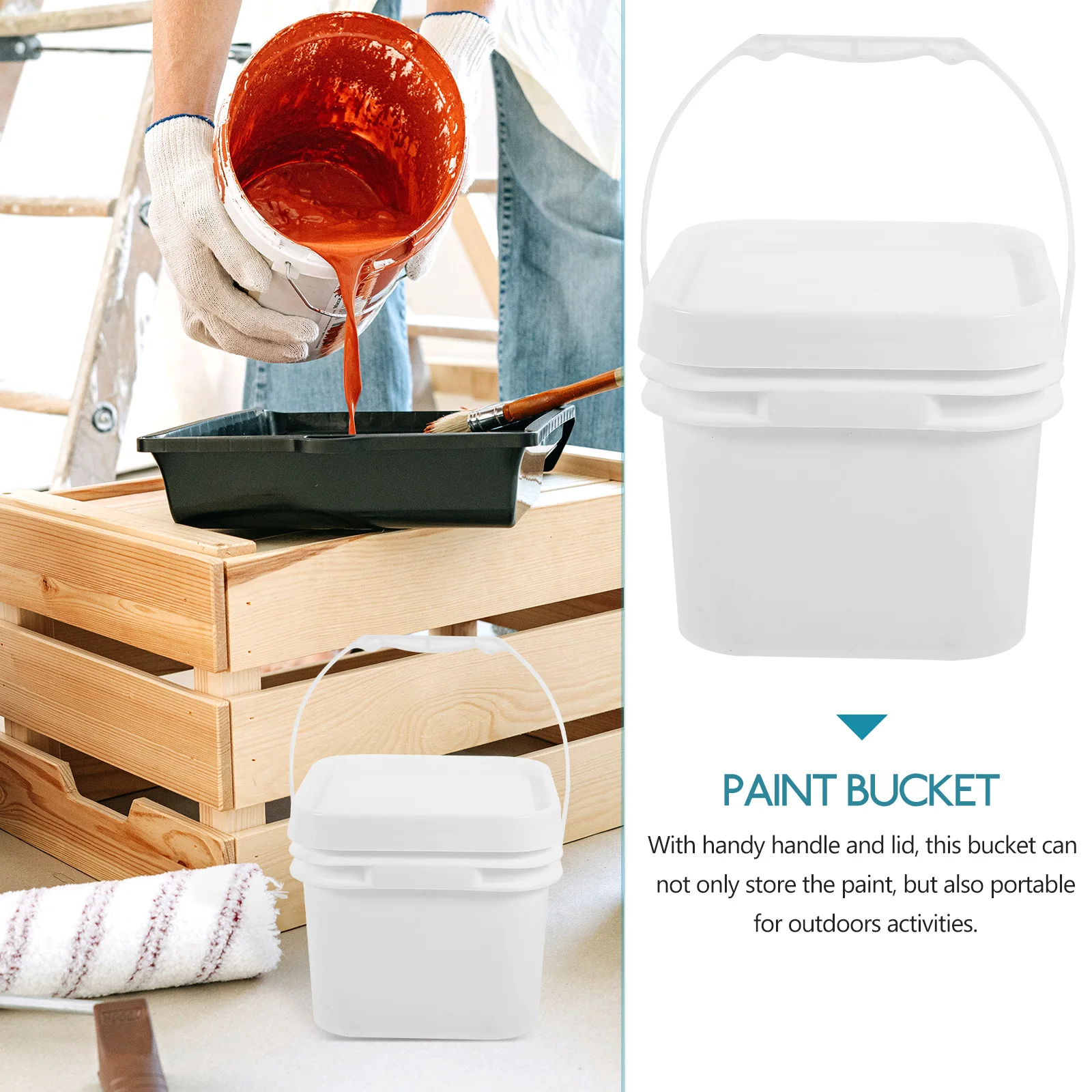 

PP Paint Bucket with Handle Large Capacity Plastic Storage Container Lightweight for Mixing Water Adhesives