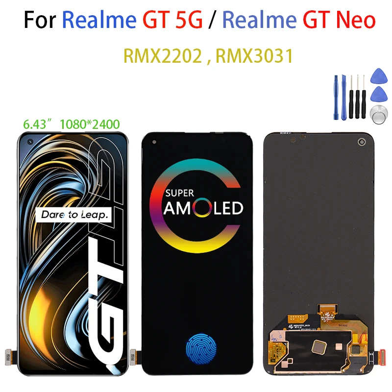 Original AMOLED For OPPO Realme GT 5G / GT Neo RMX2202 RMX3031 Pantalla Lcd Display Touch Screen Digitizer Assembly Replacement