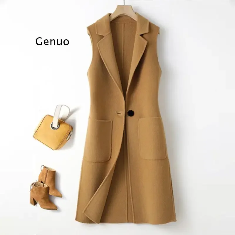 

Женский костюмный жилет 2026: средней длины, на одной пуговице, приталенный, весна-осень, повседневный офисный комплект, однотонный, большие размеры, куртка