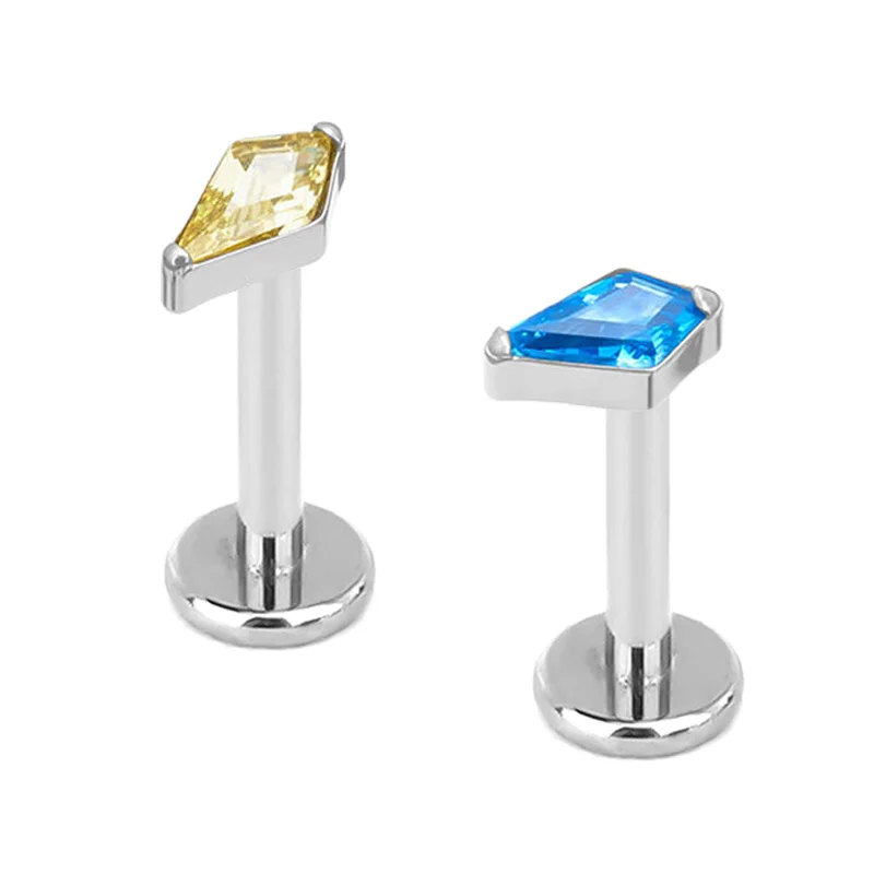 G23 Titanium rhombus EAR PIERC CZ Paved Top Thread ear rings Cartilage Tragus Earrings Lip Stud Helix Unisex Piercing Jewelry