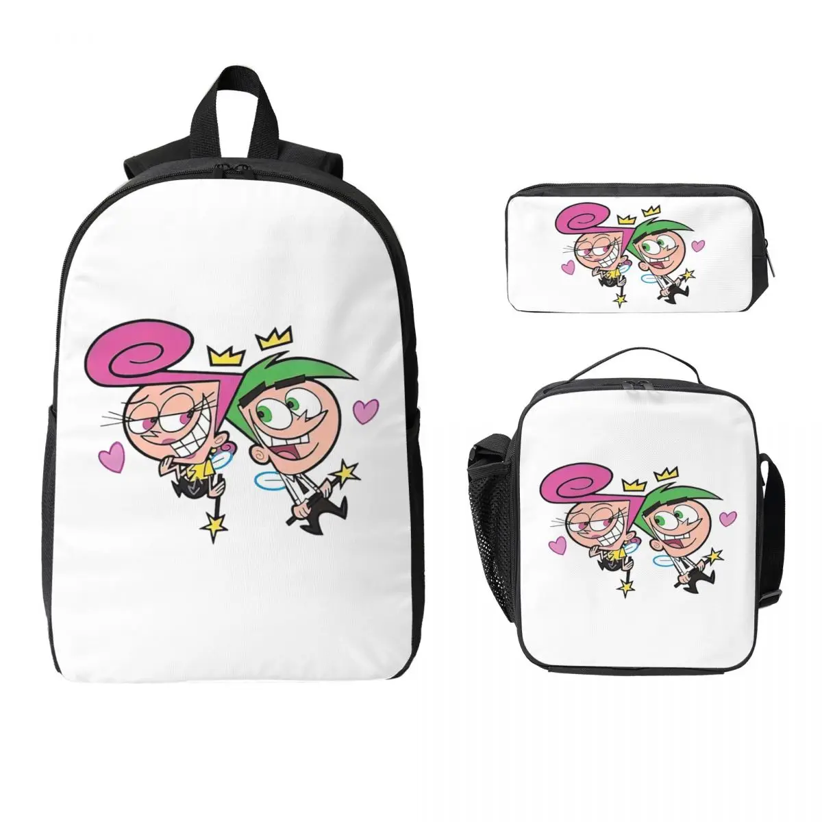 

Fairly Oddparents Cosmo Backpack Boys Girls BookBag School Bag Computer Shoulder Bags 3ps Insulated Lunch Bag Pencil Case
