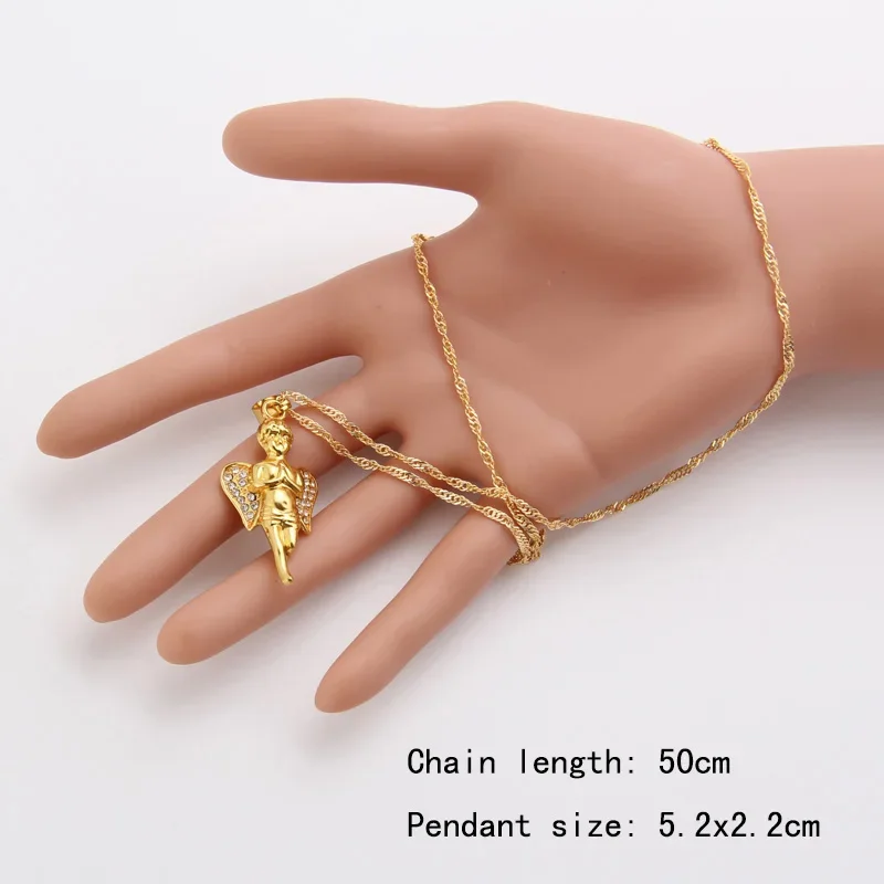 Shamty Angel Hands Merger Pray Pure Gold Color Pendant Necklaces Jewelry Zircon Crystal Fashion Design Top quality Trendy