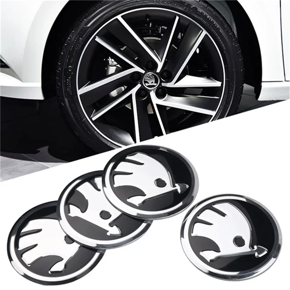 

New 4pcs 56mm Car Emblem Wheel Hub Caps Center Cover Sticker Decoration For Skoda Fabia Octavia Karoq Kodiaq Kamiq Superb Rapid