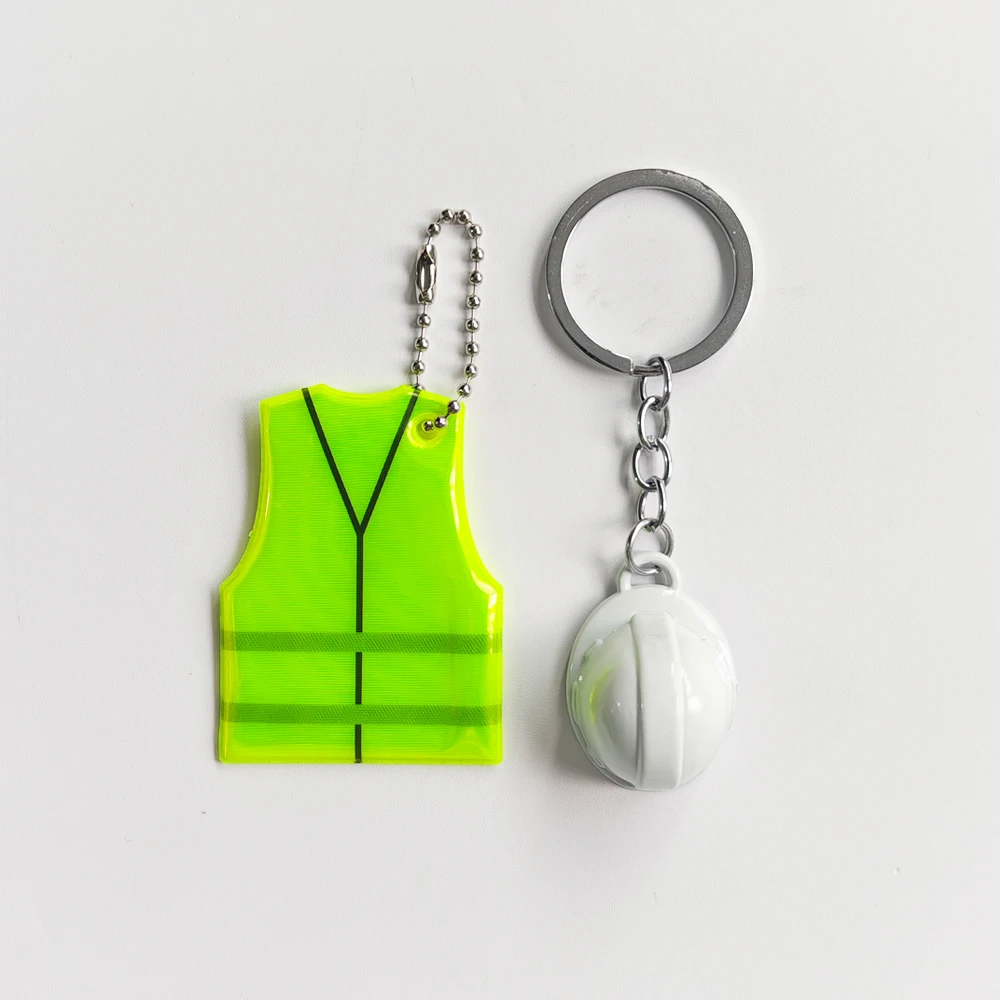 Creative Vest & Safety Helmet Shaped Keychain Reflective Pendant Night Travel Decor for Backpack Luggage Accessories
