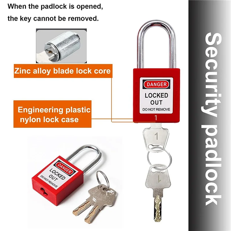 

B63B-2Set Lockout Tagout Kit, Nylon Ties, Safety Padlocks With Number,Group Lockout Hasps, Universal Kit With Red Pocket Bag