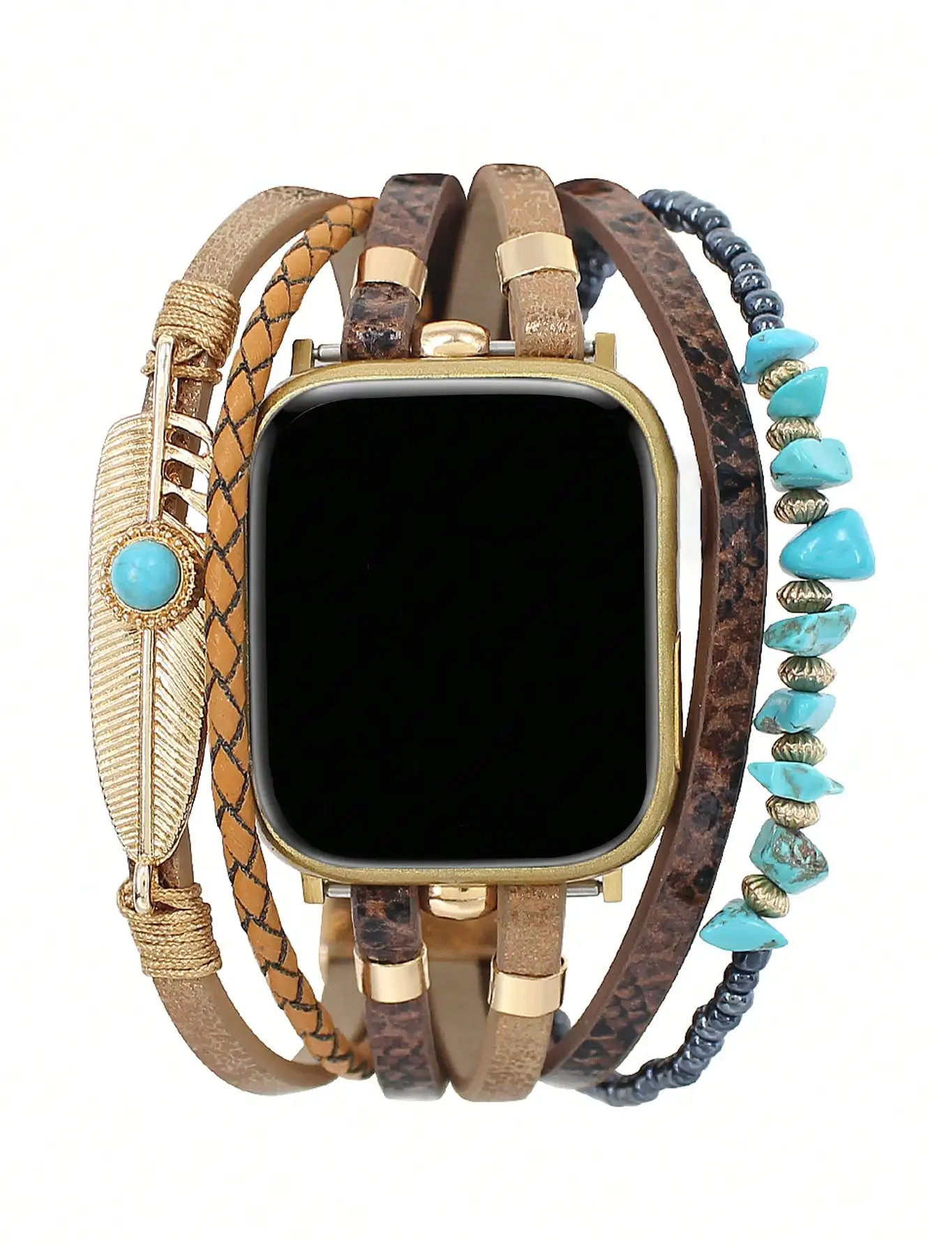 

Ремешок для Apple Watch 38-49 мм в стиле бохо-вестерн с бирюзовыми перьями