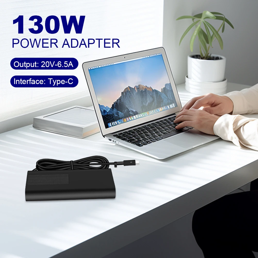 

130W USB C Type C Travel Laptop Power Adapter 20V 6.5A AC Laptop Adapter Power Charger for Dell XPS 17 9700 9710 9720 9730