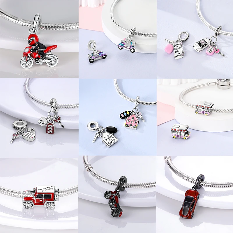 Hot Travel Vehicle Series 925 Sterling Silber Zirkonium Motorrad LKW Auto Charms Original passend für Frauen DIY Schmuck Charms – Detail 3
