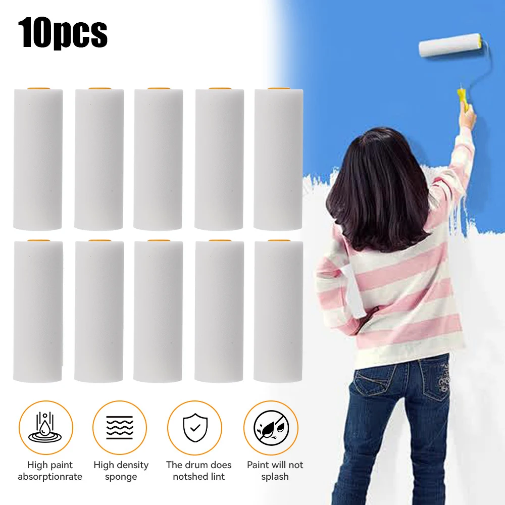 10Pcs 100mm Paint Roller Brush Wall Decorating Durable Foam Paint Roller Sleeve Cover Art Sets Paint Brush Corner Painting Tool