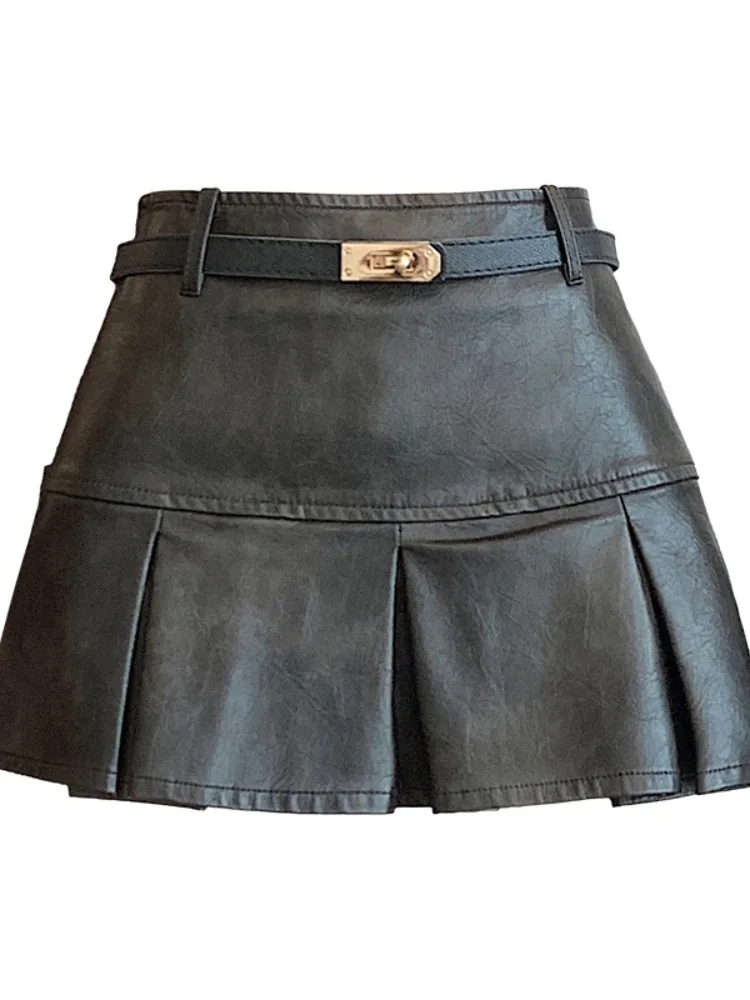 Retro Spódnica z Ekoskóry PU z Wysokim Stanem w Kształcie Litery A Damska Jesienno-Zimowa Spódnica Sexy Girl Antyprześwitująca Spódnica Ołówkowa Ci Walk