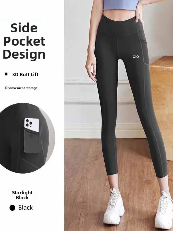 

Женские брюки для йоги Qui Dry с высокой талией, подтягивающие ягодицы, обтягивающие спортивные штаны для бега с боковыми четырьками ALO ACTIVE