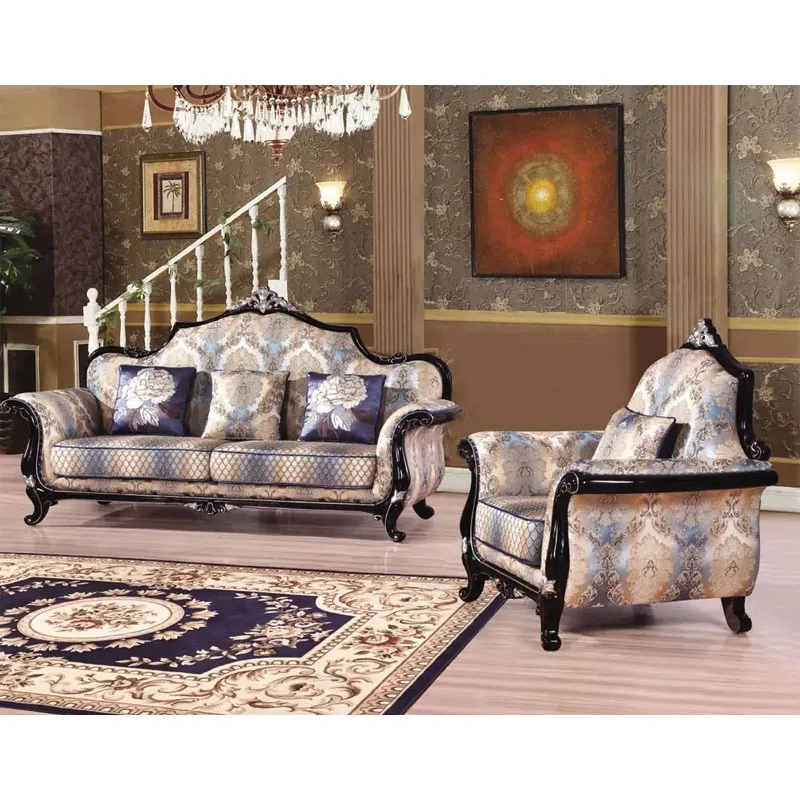 European Style Luxury Living Room Sofa Set 3+2+1 Seater Upholstered Home Furniture Wooden Frame Modern Elegant Design