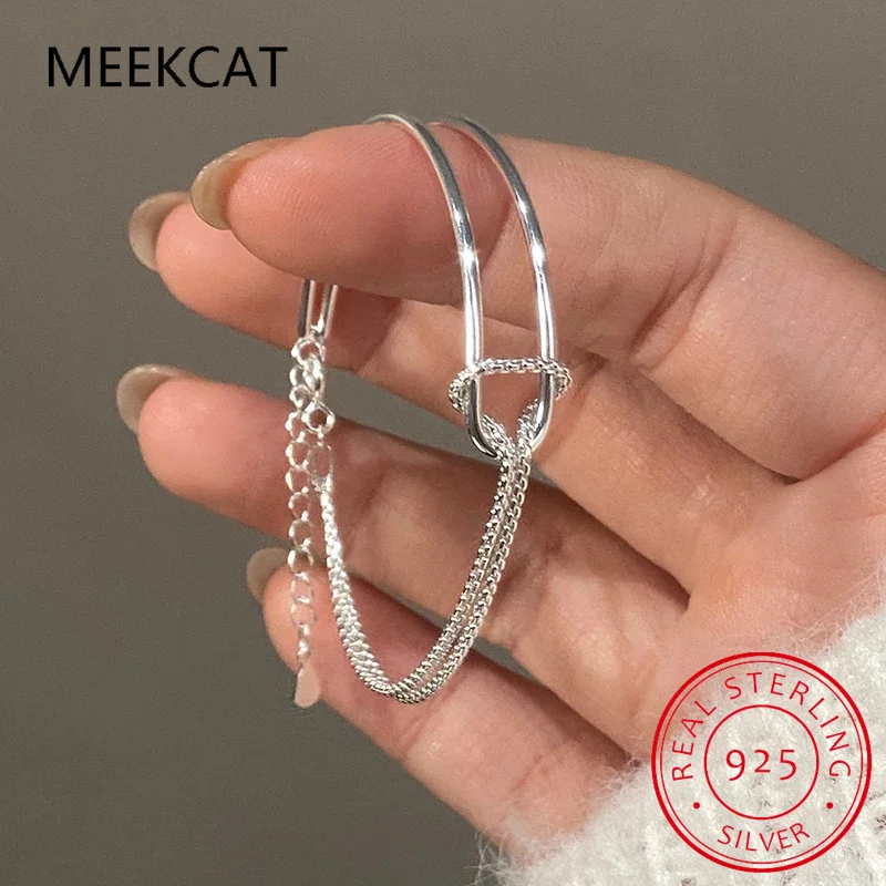 Pulsera de cadena asimétrica de doble capa para mujer, Plata de Ley 925 auténtica, joyería fina de hip hop, accesorios minimalistas