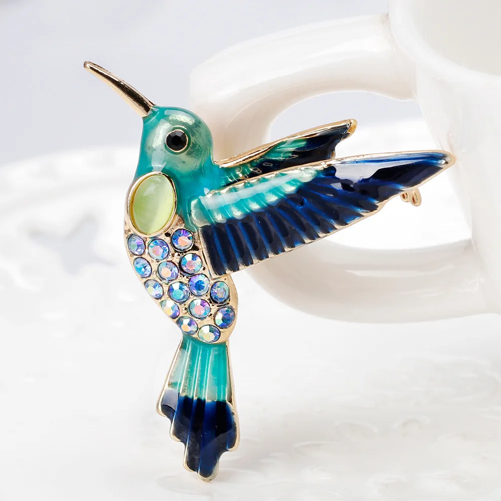 

Fashion Colorful Enamel Hummingbird Brooches For Women Unique Personality Animal Inlaid Rhinestone Colibri Brooch Pins Jewelry