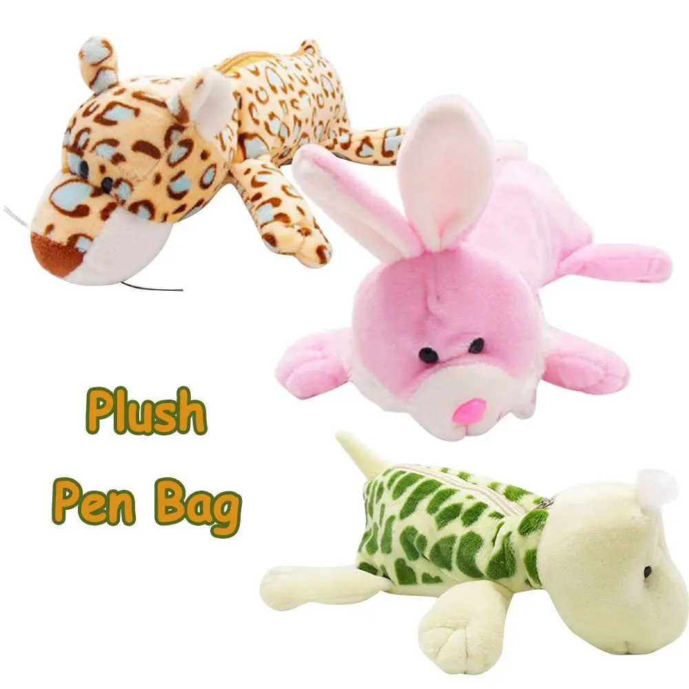 Cartoon Plush Animals Pencil Case Large Capacity Pen Bag Soft Stuffed Toys Students Gift Stationery Bag School Office Supplies