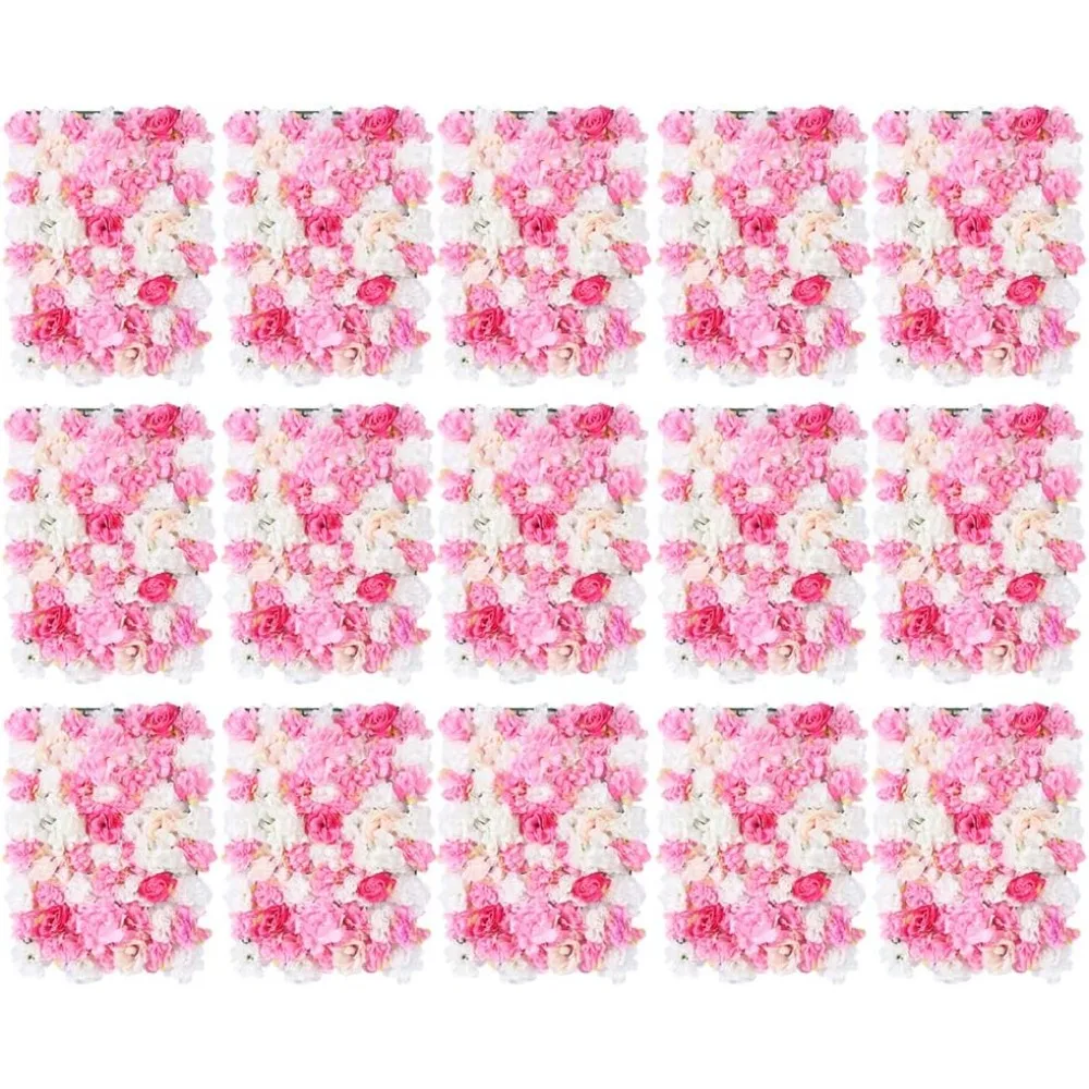 15PCS Flower Wall Panels Flower Wall Panel Floral Backdrop Dark Pink & Champagne Flower Wall Decor Silk Peony Rose Floral Panel