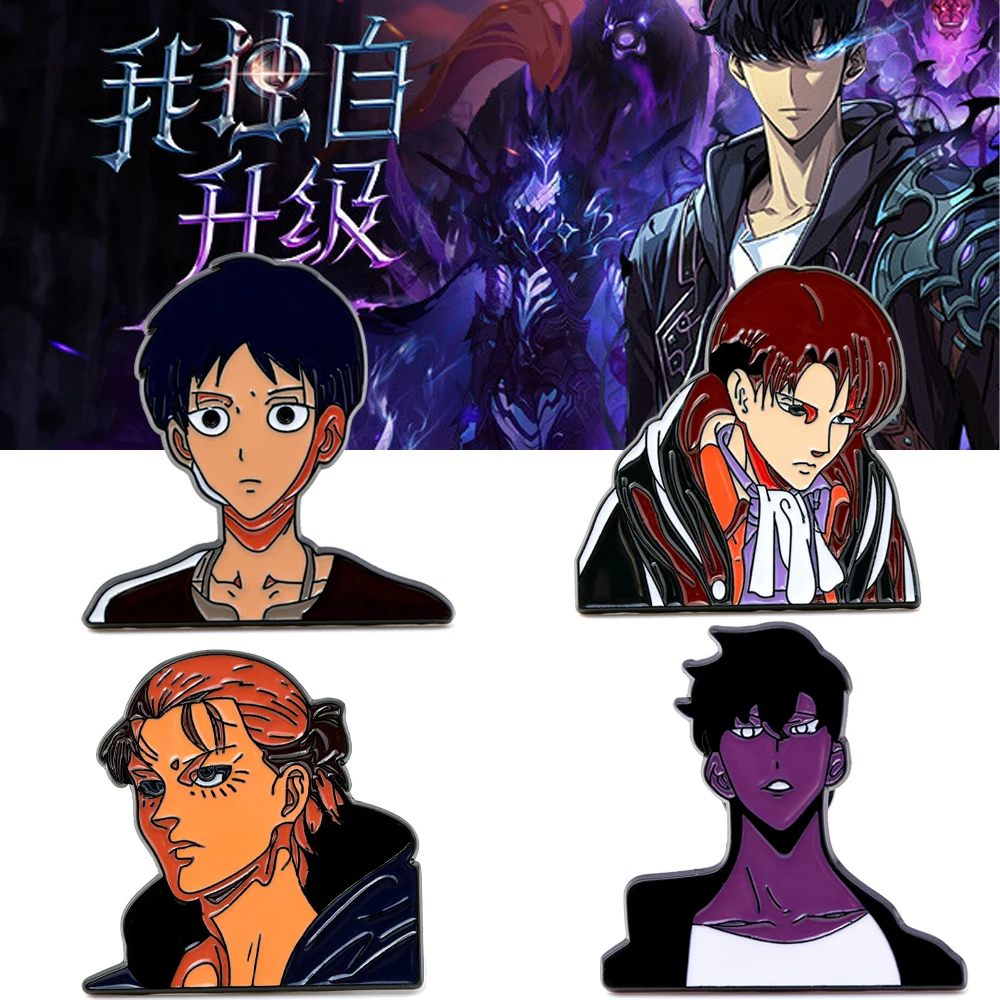 Broche de personaje de nivelación individual de Anime de sangre caliente Sung Jin-Woo Akira Inukai Shin Mogami Pin esmaltado de dibujos animados insignia de abanico regalo de joyería