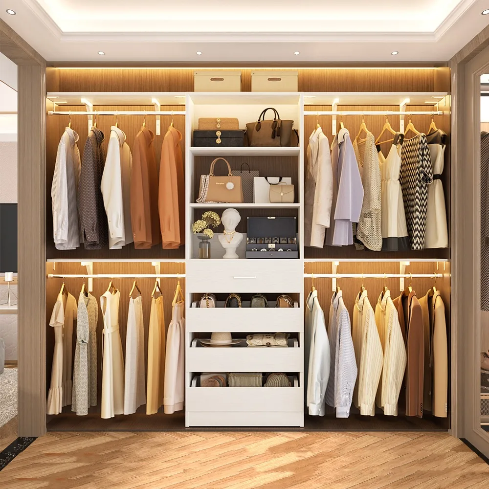 

96' Walk-in Closet Organizer System with 4 Drawers ＆ 4 Hanging Rods ＆ 4 Shelves