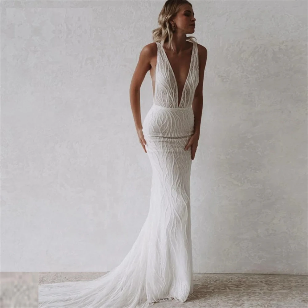 V -neck Large Size Wedding Dresses for Woman Plus Size Reveal Back Custom Wedding Dress for Women 2024 Bride Amanda Novias