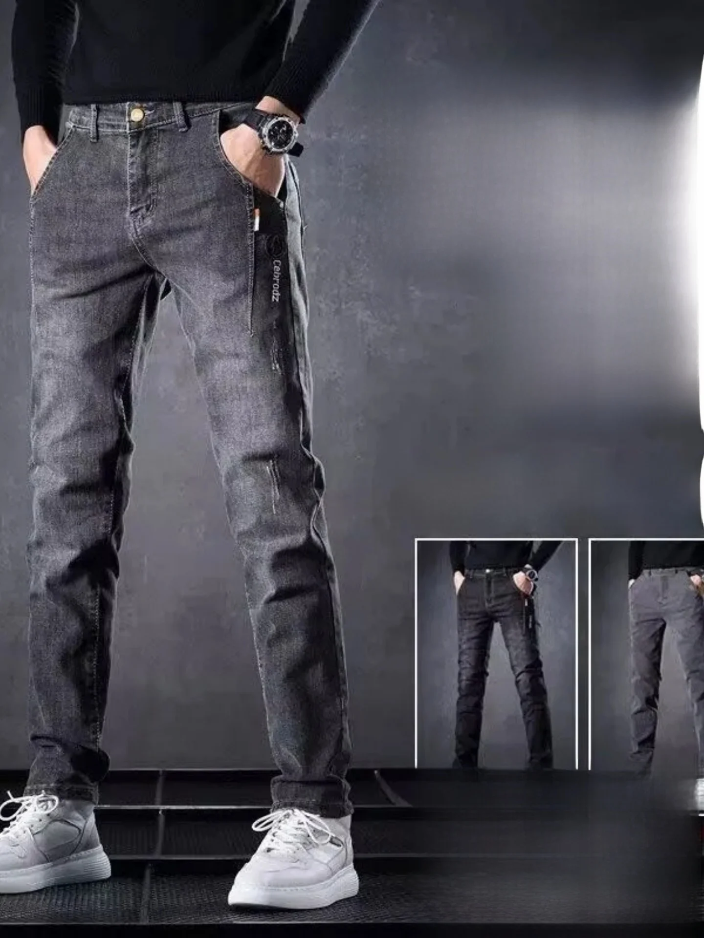 

Новые мужские джинсы-стрейч прямого кроя Slim Fit из денима на осень-зиму, модные повседневные брюки с высокой эластичностью от известного бренда