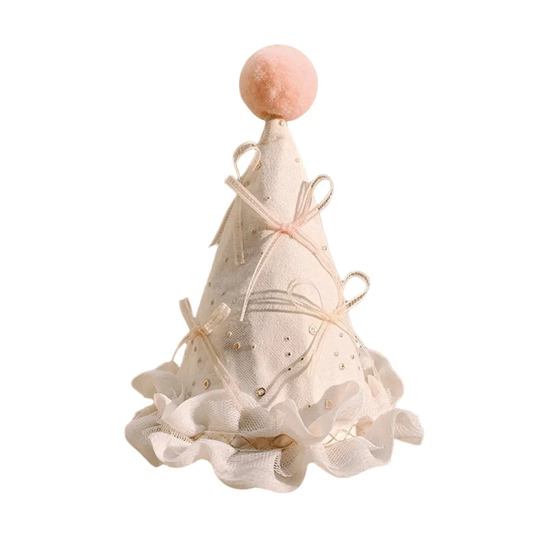 Pince à cheveux avec pompon, nœud mignon, chapeau d'anniversaire, couvre-chef coréen pour fille douce, accessoire de cheveux de fête, accessoires de photographie pour enfants