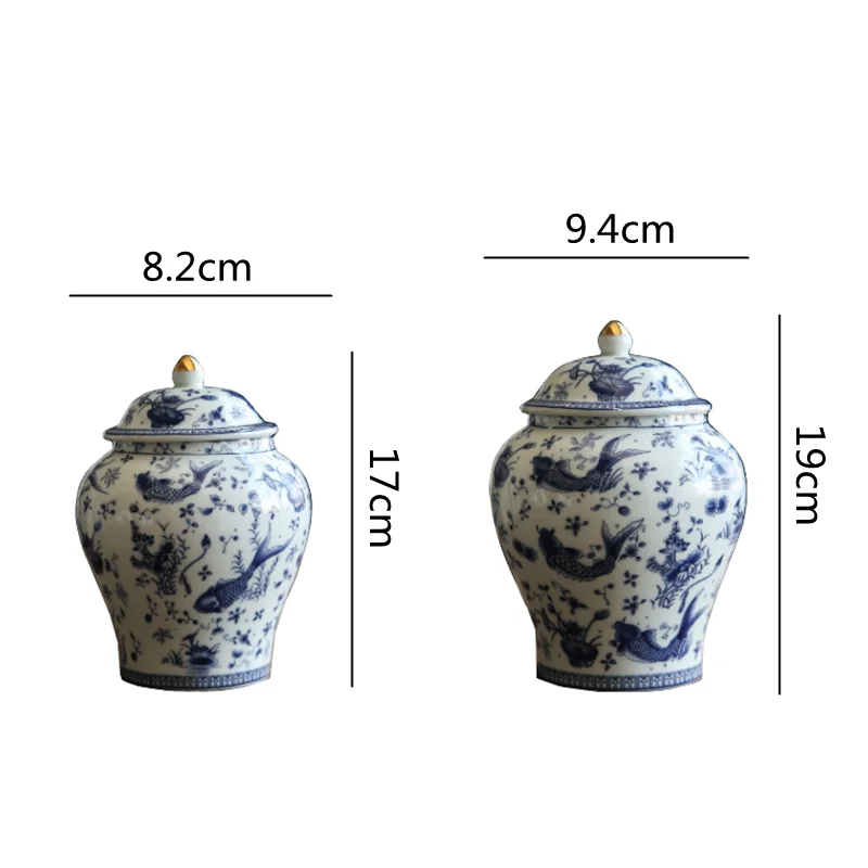 Chinese Vintage Blue and White Porcelain General Jar Ceramic Ginger Jar Airtight Storage Tank Porcelain Crafts Decoration