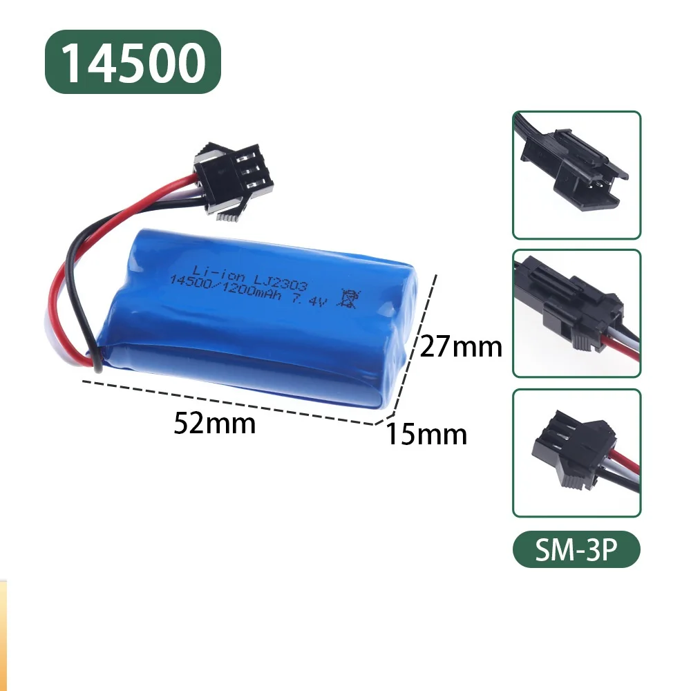 7.4V Li-ion Battery for Electric Toys Water Bullet Gun Spare Parts 2S 7.4 V 1200mah 14500 Battery for RC toys Cars Tanks Robots