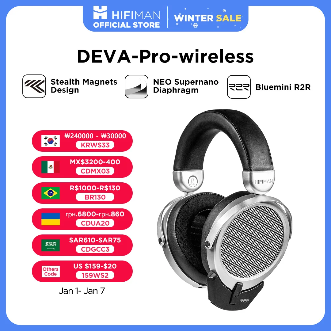 HIFIMAN Deva-Pro Over-Ear Full-Size Open-Back Planar Magnetic Headphone with Stealth Magnet and BlueMini R2R Bluetooth Receiver