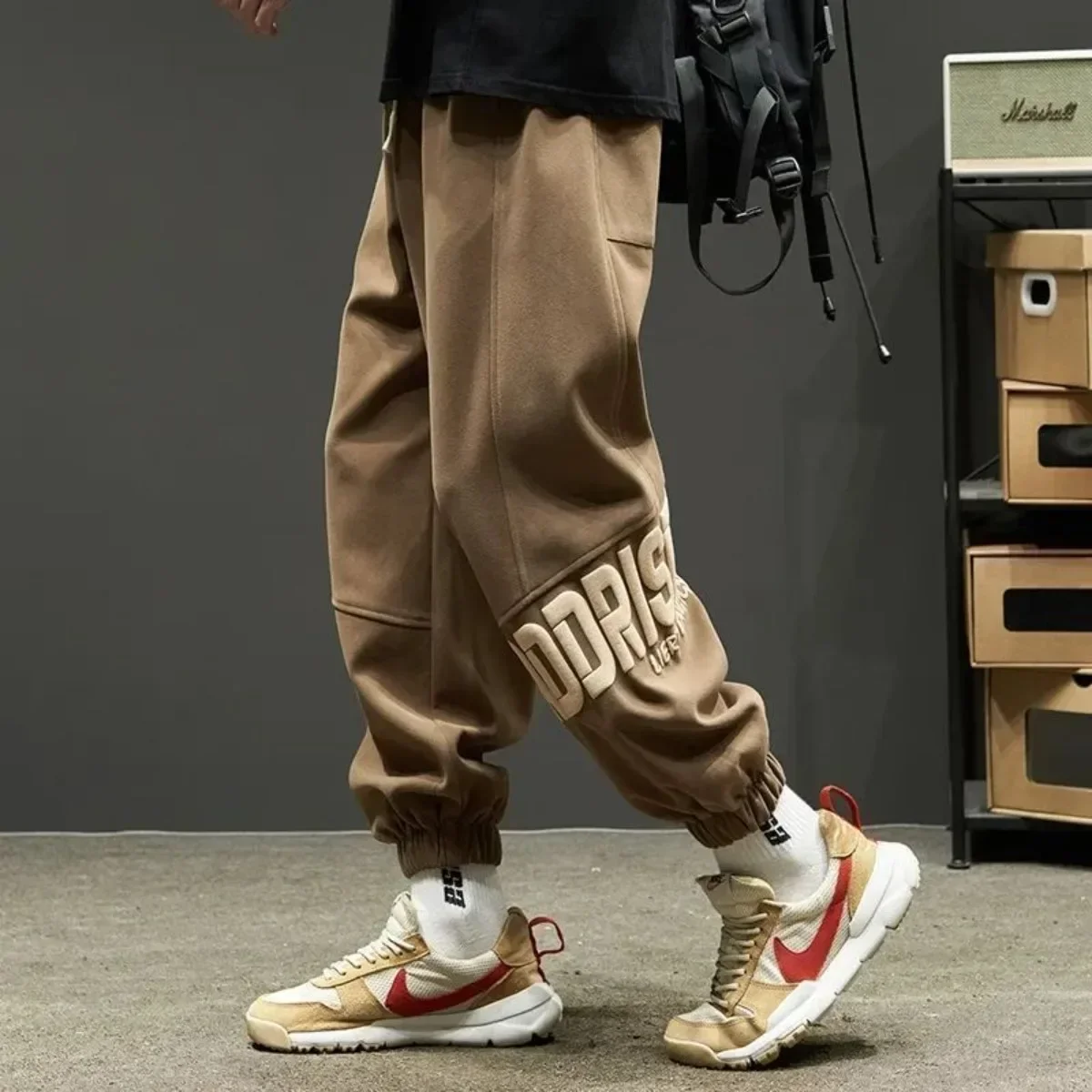 Outdoor Stretch Hiking Men's Cargo Pants Brown Autumn Letter Male Trousers Y2k Harajuku Fashion Big Size New in Oversize