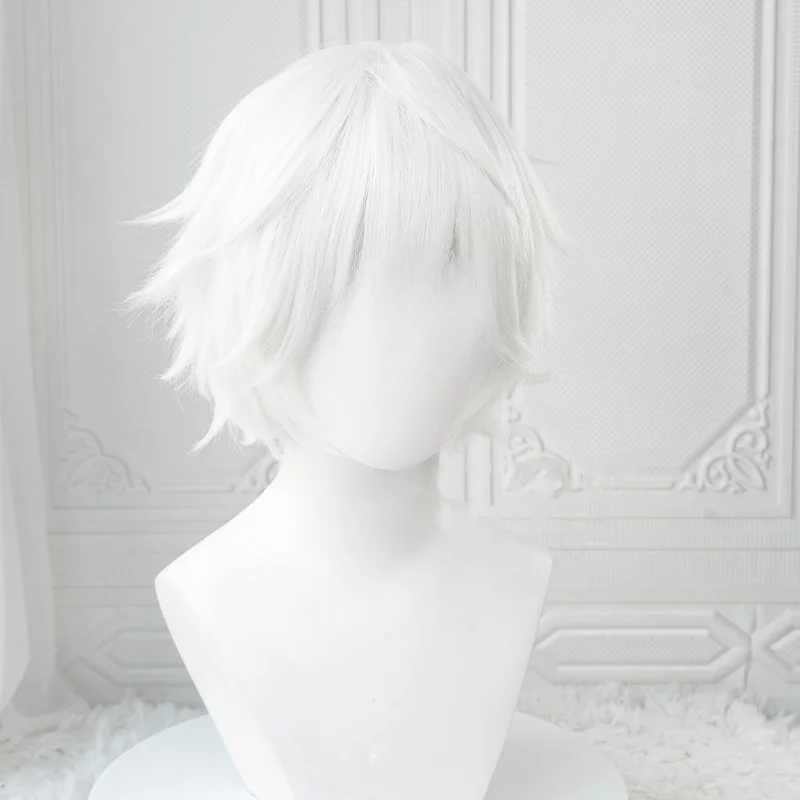 Anime Kaneki Ken Cosplay Wigs Short White Fluffy Wigs Eye Patch Heat Resistant Synthetic Hair Party Role Play