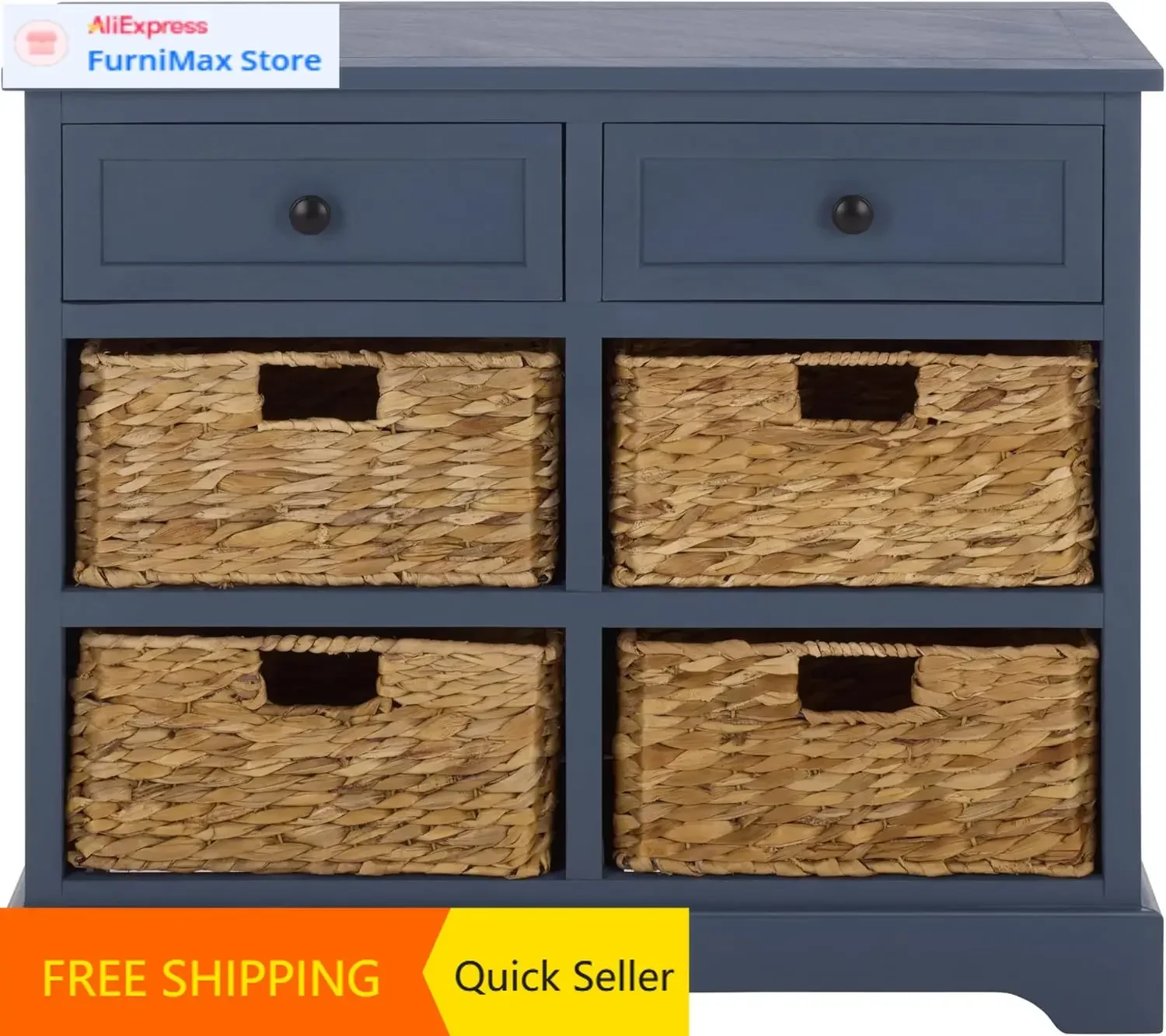 Home Collection – Herman Blue Storage Unit, 2-Drawer 4-Basket Mixed-Material Organizer, Fully Assembled (AMH5702K)