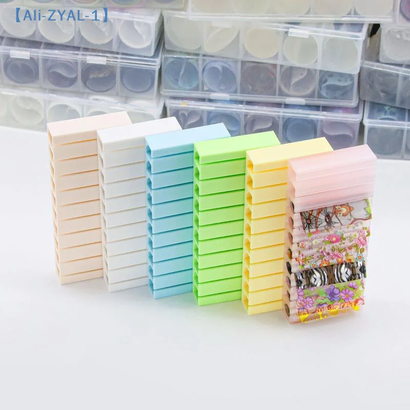 1 Set 10 Grids Macaron Colored Transfer Paper Organizer Nail Foil Storage Box Foil Roll Holder Dustproof Manicure 【ZYAL-1】