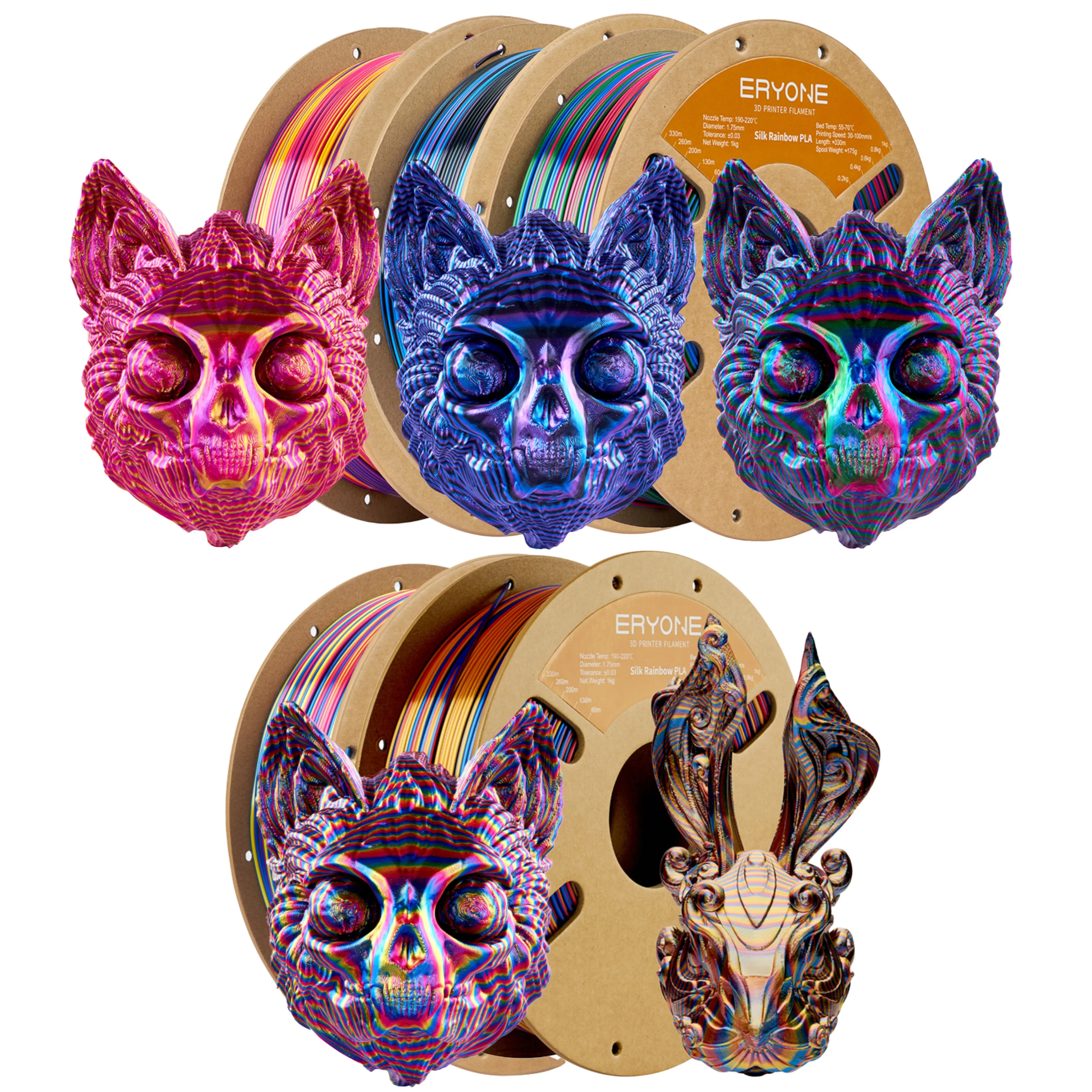 ERYONE Silk Twist Rainbow PLA 3 packs (3kg).