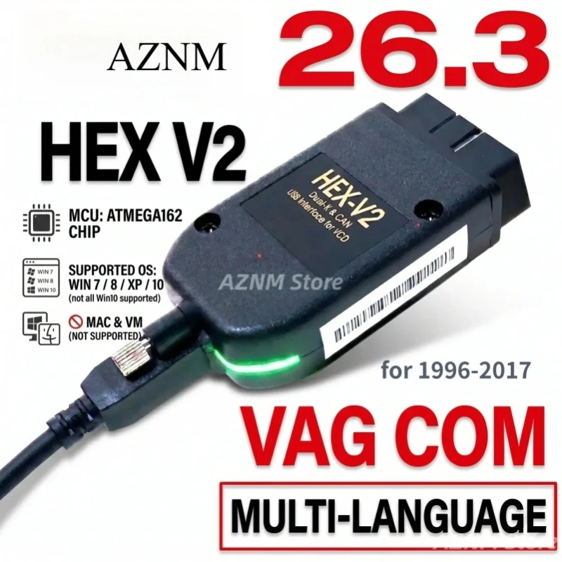 2026 Heißer Neuer VCDS 26.3 HEX V2 OBD2 Diagnosekabel – Mehrsprachiges VAG-Scanner-Tool Wesheu VCDS für VW Audi Skoda Fahrzeuge