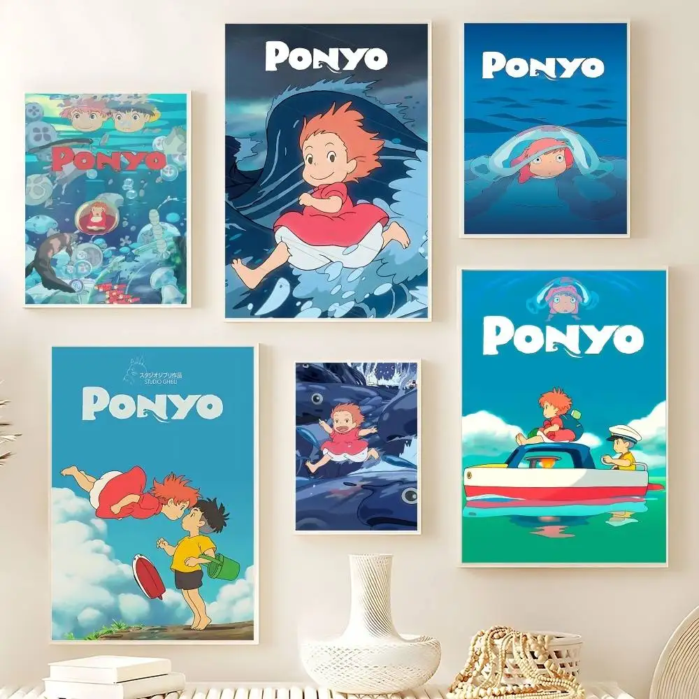 Anime Figure Movie Ponyo On The Cliff Anime Poster HD Quality Wall Art Retro Posters For Home Room Wall Decor Kawaii Room Decor