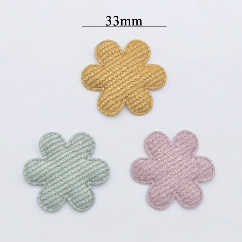 50Pcs 33mm Padded Glitter Cloth Spring Flower Applique for DIY Hat Gloves Clothes Leggings Fabric Sewing Handmade Patches