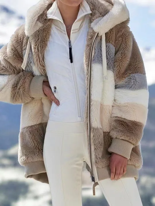 Damen-Fleecejacke mit Kapuze und Reißverschluss, dick, warm, mit Sherpa-Futter, Oversize-Mantel, lässige Winteroberbekleidung mit Taschen für Herbst und kalte Tage – Detail 15