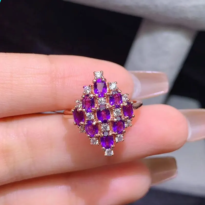 

Sparkling 925 Silver Gemstone Ring 3mm*4mm 3ct Natural Amethyst Ring with Certificate Genuine purple Crystal Jewelry
