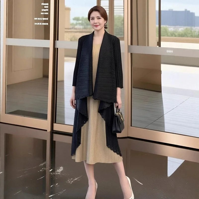 Long Lightweight Women's Coat Windbreaker Fashionable Loose Fit Meat Concealing Commute Style Korean Version Pleated Polyeste...