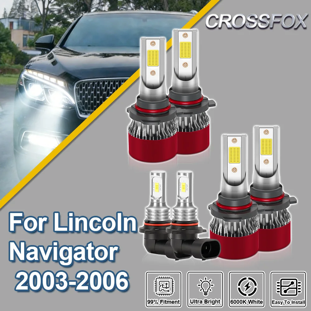 CROSSFOX Para Lincoln Navigator 2003 2004 2005 2006 Canbus Turbo Hi/Lo Beam Lâmpada de Farol LED Automotivo Plug and Play Lâmpada de Neblina