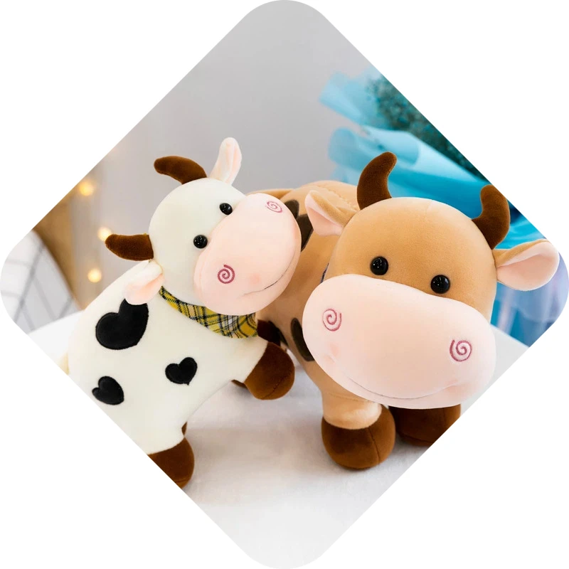 ตุ๊กตาวัวการ์ตูนน่ารัก ตุ๊กตาสัตว์นุ่ม ตุ๊กตาวัวน่ารักสำหรับเด็กผู้หญิง ตุ๊กตาสัตว์ผ้าฝ้าย ตุ๊กตาสัตว์นุ่มสำหรับตกแต่งบ้าน